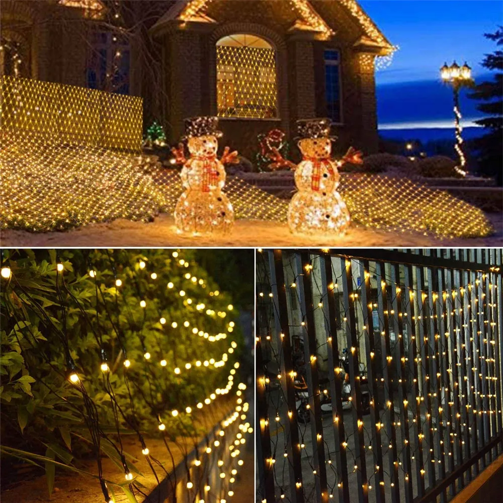 3x2m Solar Powered Led Net Mesh String Light Outdoor Waterproof Lights