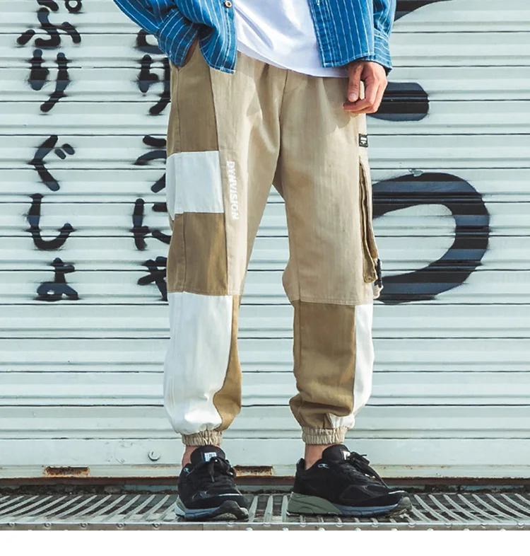 Мужские брюки карго хип уличная одежда длиной до бедер цветной блок Харадзюку джоггеры шаровары повседневные тактические брюки с боковыми карманами