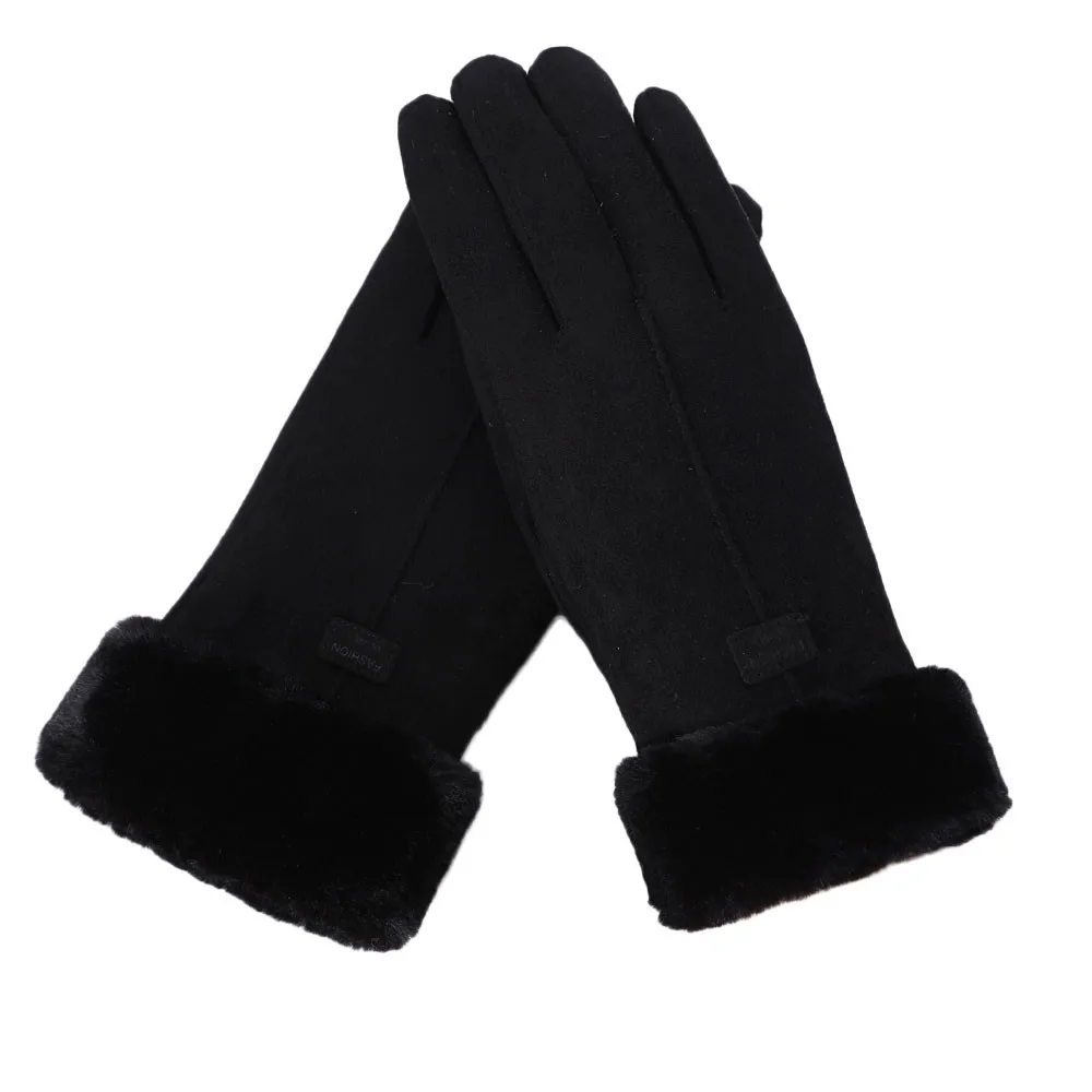Новые зимние женские кружевные теплые кашемировые варежки с тремя ребрами и милым медведем двойной толстый плюшевый сенсорный экран для женщин перчатки для вождения