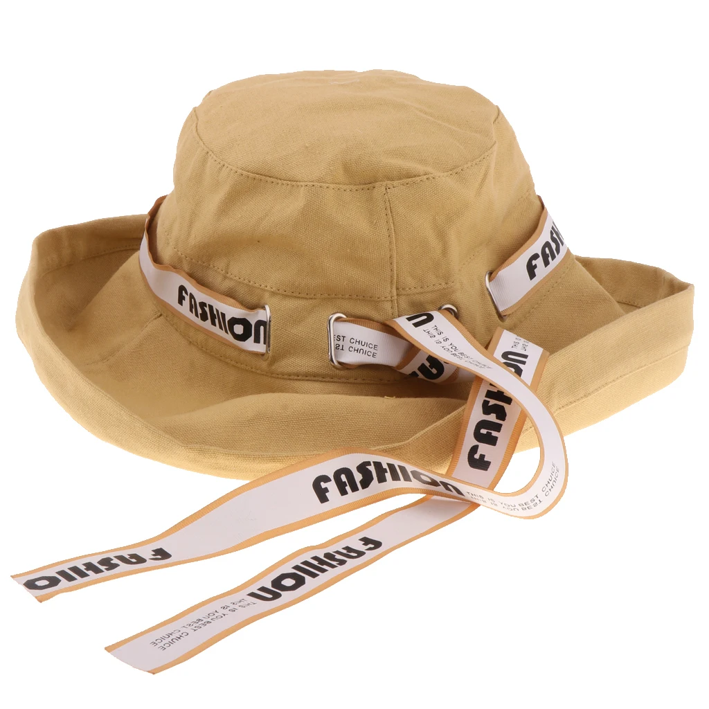 Womens Classical Bucket Hat Packable Wide Brim Sun Hat Cap with Wind Rope