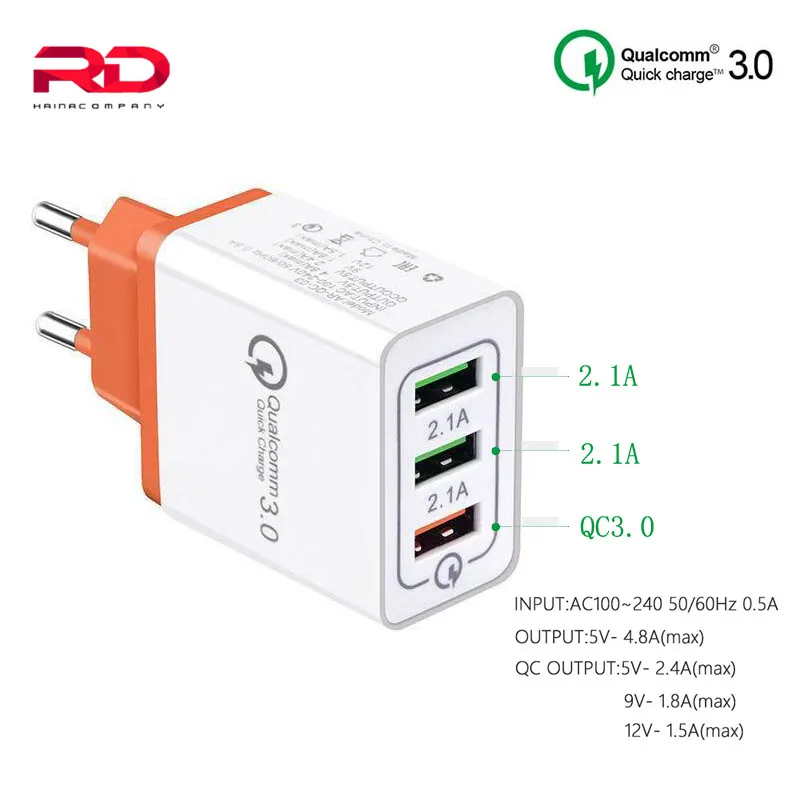 

3 USB Quick Charge 3.0 USB Charger For iPhone 8 Plus Samsung S8 Fast Charger QC 3.0 USB Adapter Mobile