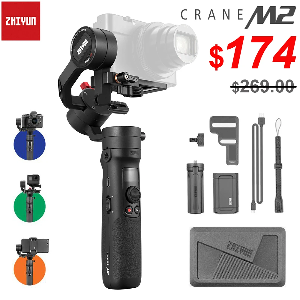 ZHIYUN Crane M2 3 Axis Handheld Gimbals Stabilizer for Smartphones Compact Mirrorless Cameras Action Cameras Maxload
