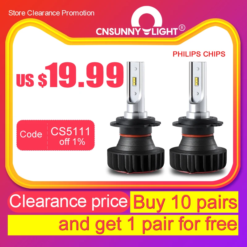 CNSUNNYLIGHT с Lumi светодиодный s ZES Chips H7 H11 H4 H1 9900LM 72 Вт/комплект 9005 Автомобильная фара 9006