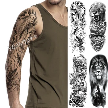 

Large Arm Sleeve Tattoo Cherry blossom Warrior Waterproof Temporary Fake Tatoo Sticker Skull Japanese Carp Men Women Full Tatto