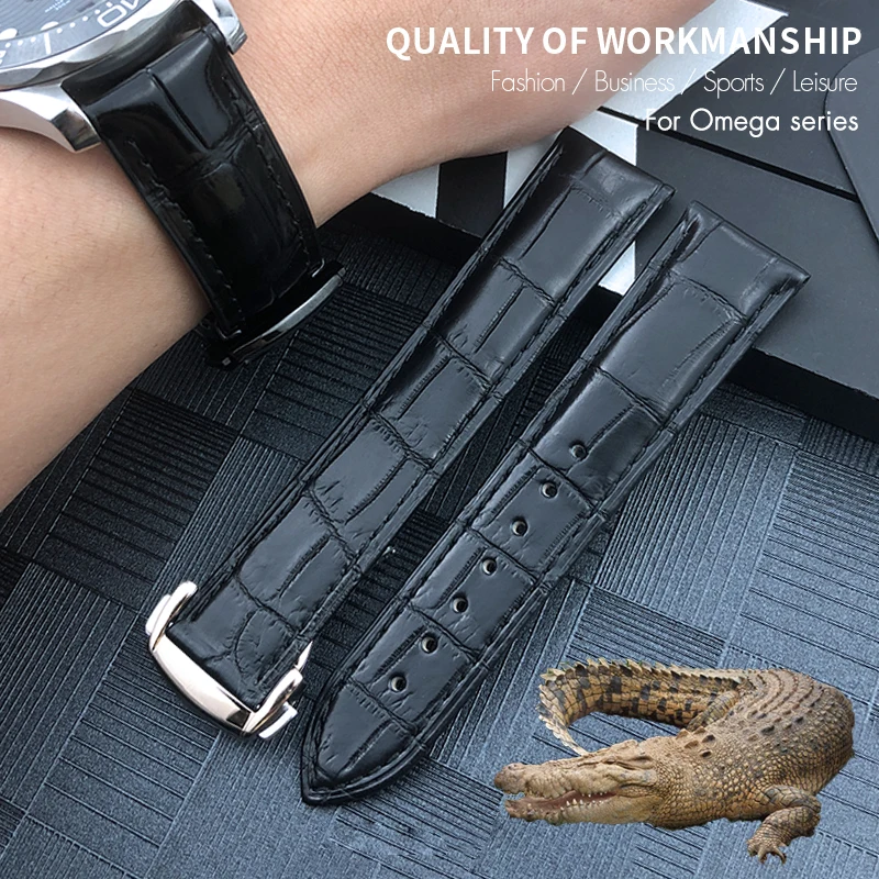 SCHIK Crocodile Leather Watch Band Fit For Omega De Ville Seamaster Constellation 18mm 19mm 20mm 21mm 22mm Real Alligator Skin