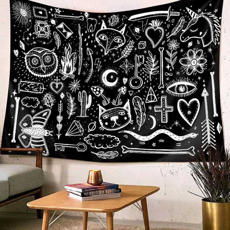 

Hippie Mandala Tapestry Wall Hanging Indian Ethnic Black White Moon Skull Eagle Psychedelic Tapestry Tarot Witchcraft Wall Tapiz