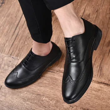 

Men Casual Shoes Low Top Lace Up Business Casual Shoes Genuine Leather Brogue Buty Meskie Large Size
