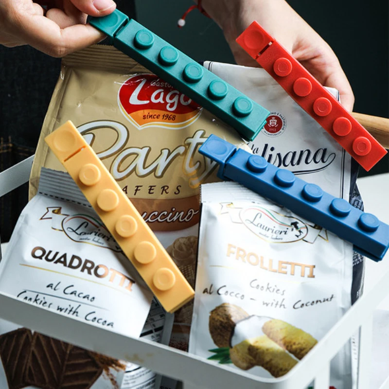 4pcs Building Block Snack Sealing Clip Food Storage Bag Clip Sealing Rods Bags Clips Sealer Clamp Kitchen Storage Organizer Tool sealing clips,bag clips,bread bag clips,kitchen bag clips,storage bag clips