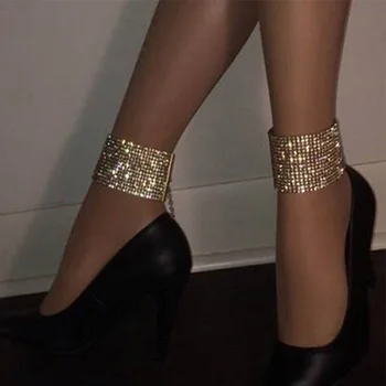 

Boho Women Rhinestone Square Ankle Bracelet Jewelry Gold Silver Color Foot Bracelet Beach Accessories Brand Bling Ankle