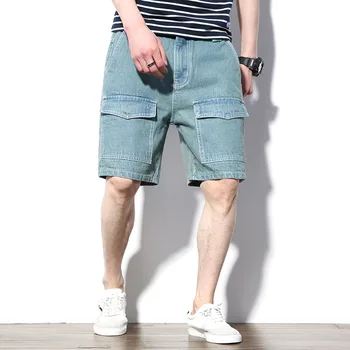 

Japanese Streetwear Summer Denim Shorts Men Casual Straight Military Jeans Short Men Knee Length Short Jeans Plus Size M-5XL