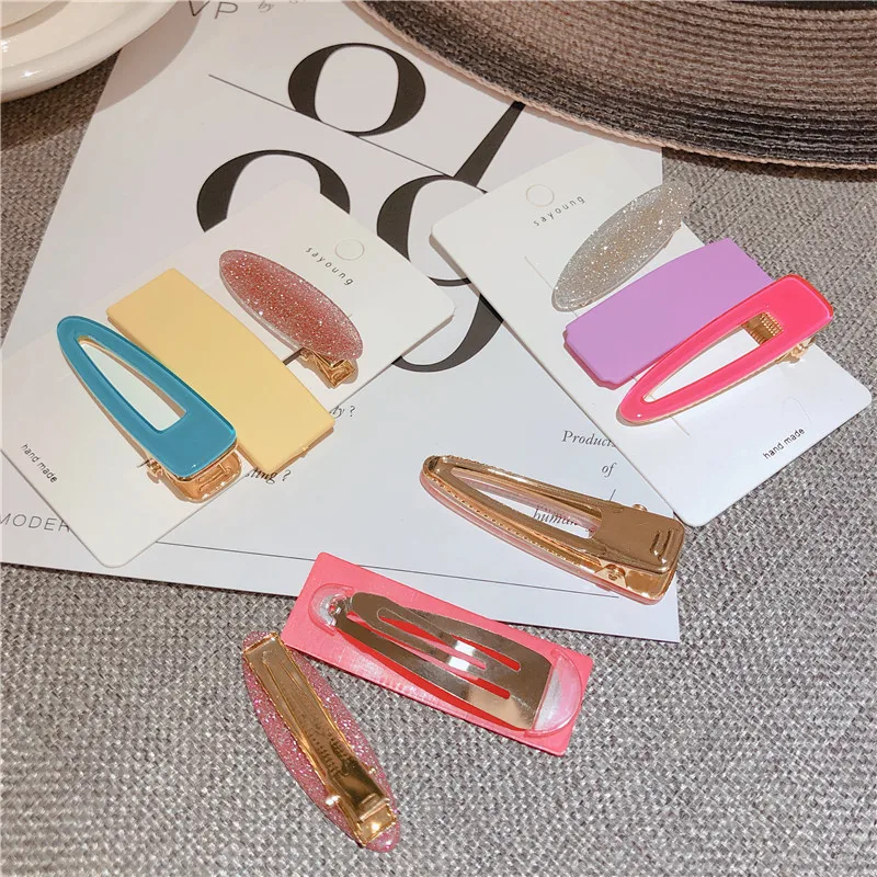 

M MISM 1set/3pc Candy Color Hairpins Hollow Geometric Hair Clips For Women/Girls Barrettes Hair Accessories Korean Design