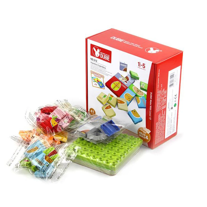 

DOLLRYGA 41PCS+ 11Cards Early Childhood Education Cognitive Building Blocks Fruit and Vegetable Square Bricks jouet enfant Gifts