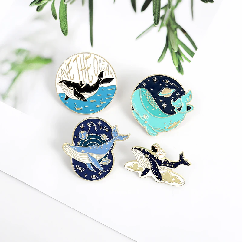 Эмалированная брошь с изображением синего Кита планета Вселенная океан для