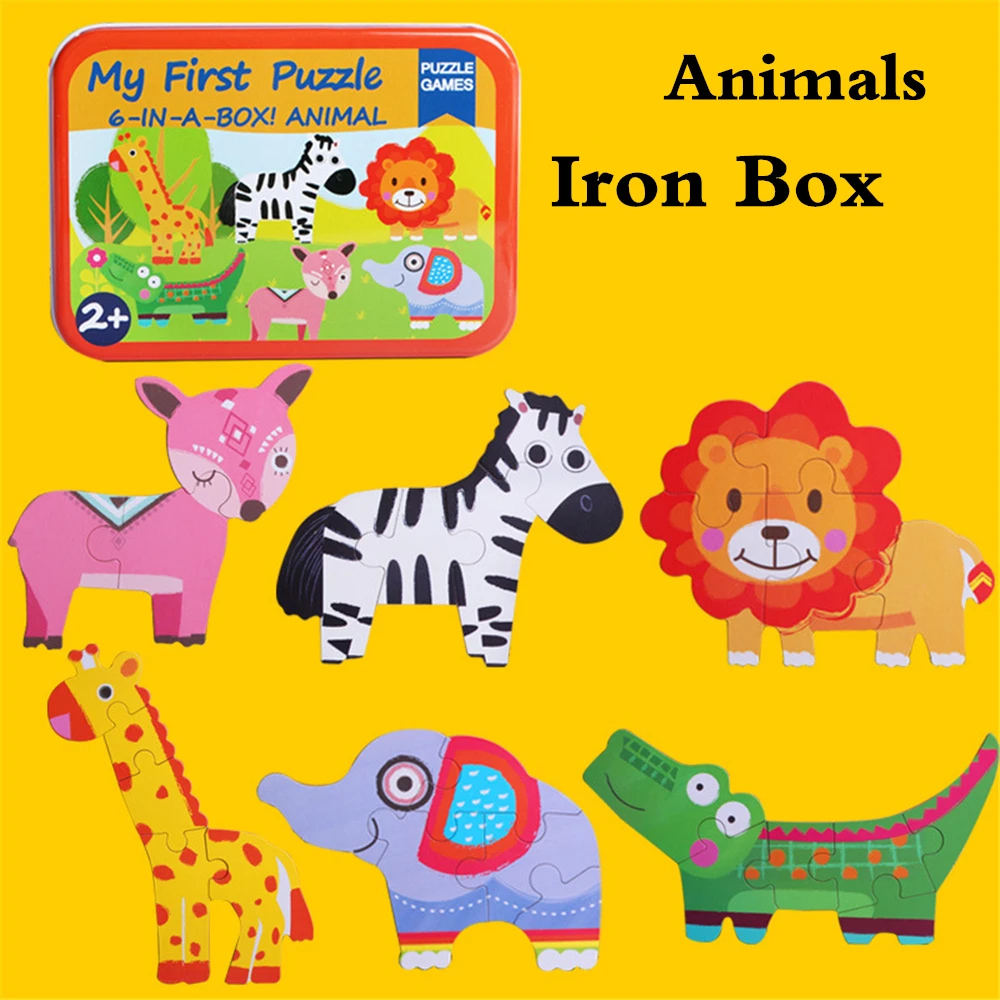 

Iron Box Animal Puzzle Kids Pre-education Toys Wooden Learning Toy Elephant Bus Jigsaw Board 2020 Baby Wood Educational Toys
