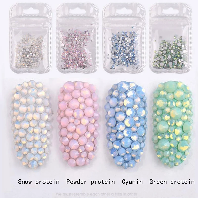 Nail Art Crystal Glass Gems Flat Bottom Opal Nail Rhinestones Multi Size