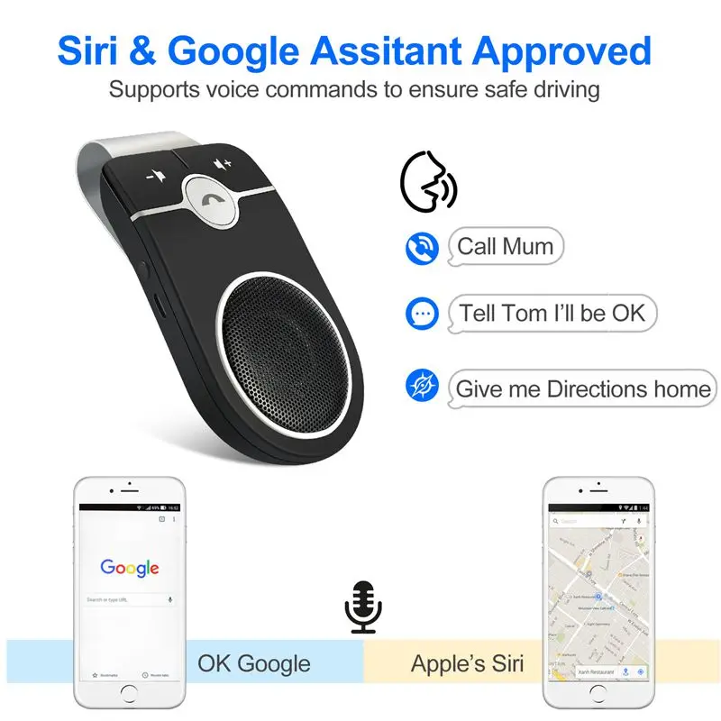 Bluetooth Car Kit Handsfree Noise Cancelling Bluetooth V4.2 Receiver Car Speakerphone Clip Sun Visor Car AUX Home Audio System D