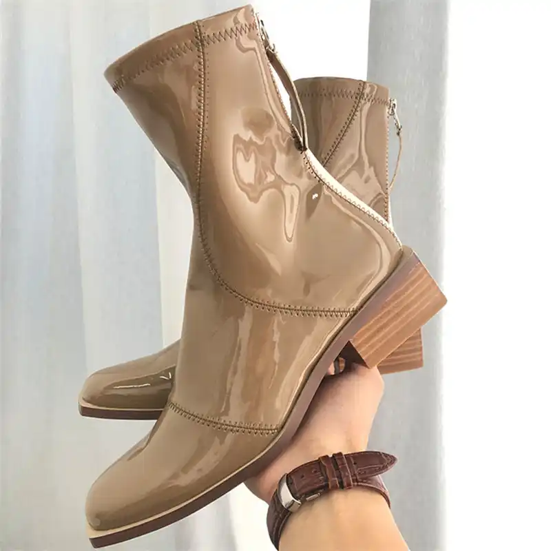 patent leather chunky heel boots