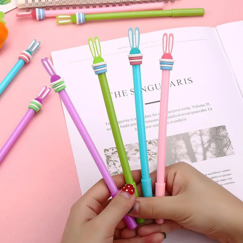

4 Pcs/set Kawaii 0.5mm Candy Color Long Ear Rabbit Gel Pens Stationery Writing Neutral Pens Canetas Material Office School Gifts