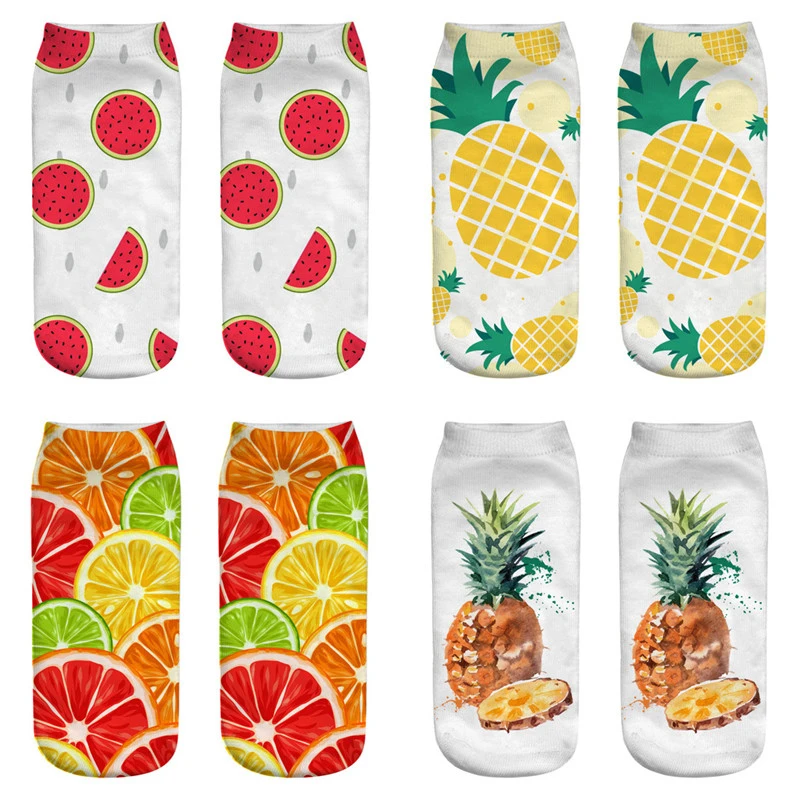 

XLJZSD 3pair 3D Socks Fruits Digital Printing Women Man Unisex Cartoon Cotton Printed Socks For All Season XZ3D008