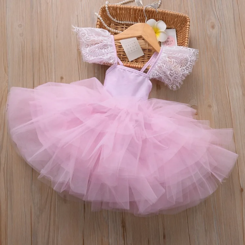 

2019 Summer Cute Baby Girl 1-5 Years Old Fluffy Cake Dance Catwalk Dress Heart Sling Tutu Skirt Dress Floral Cake Lace Dress
