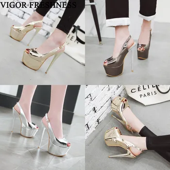 

VIGOR FRESHNESS Summer Woman Sandals 15.5CM Heels Shoes Women Platform Sandals Sexy Ladies Dress Shoes Party Sandals MY464