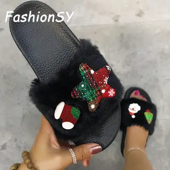 

Home slippers Santa Claus Non-slip home Slipper Woman Breathable Flats Open Toe Home Shoe Casual Cotton Slippers