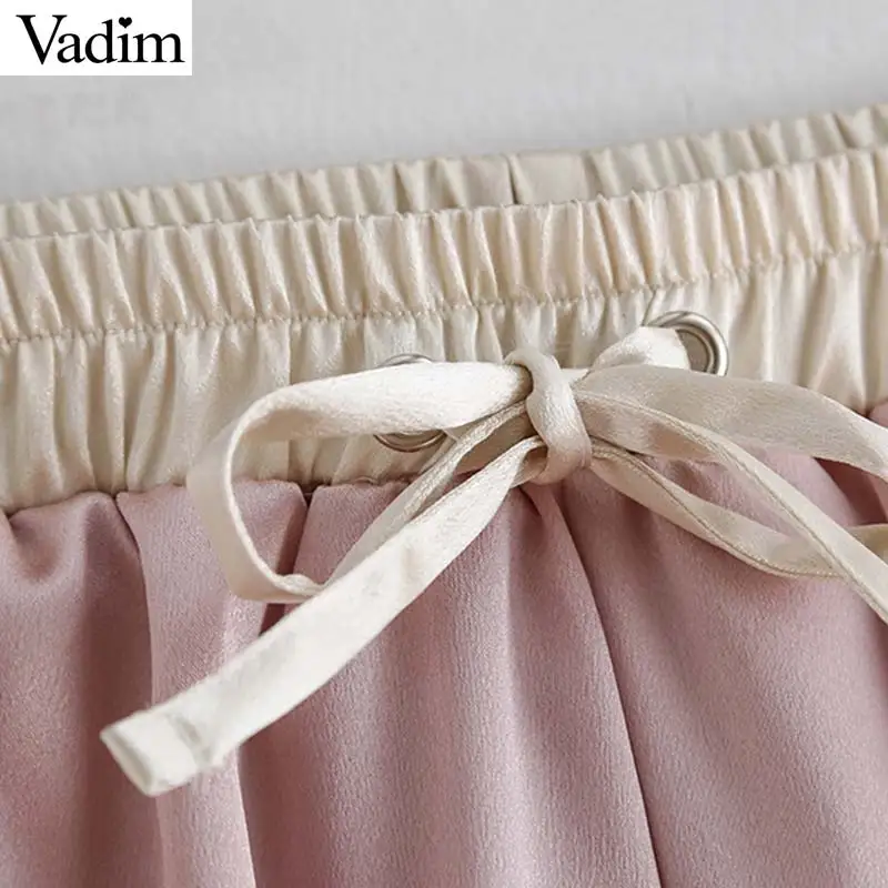 Vadim женские модные лоскутные брюки с боковой полосой на завязках эластичный пояс, карманы женские розовые повседневные милые брюки KB129