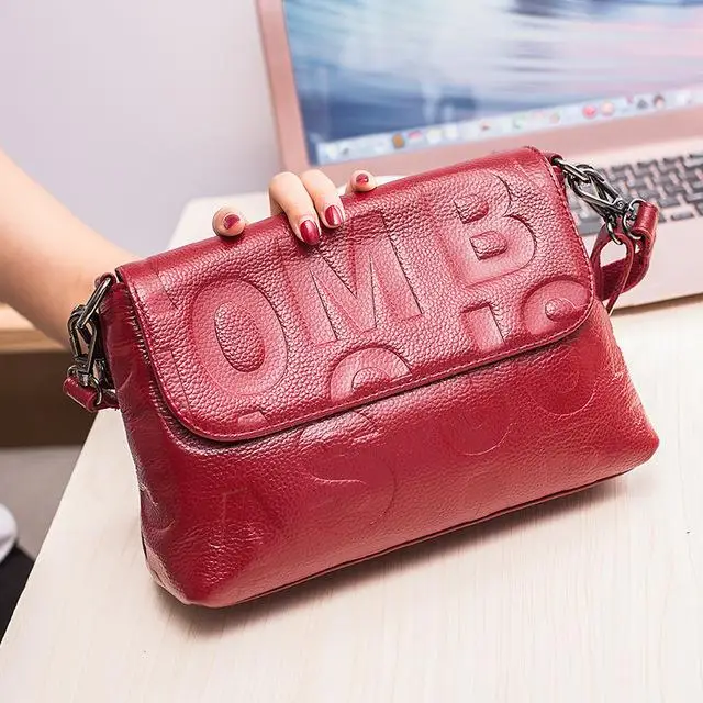 GenuineLeather женская сумка летняя Сейлор Мун черная луна письмо шаблон сумка через плечо Wom en сумка через плечо - Цвет: Red wine