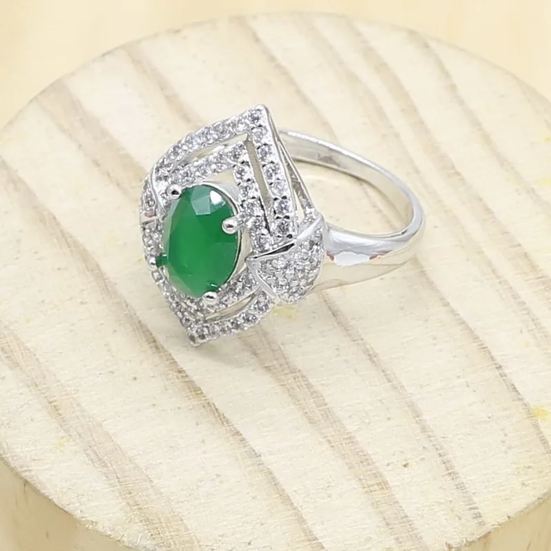 Женские 925 серебряные ювелирные наборы из серьг кольца и кулона ожерелье набор зеленый кристалл 5 цветов