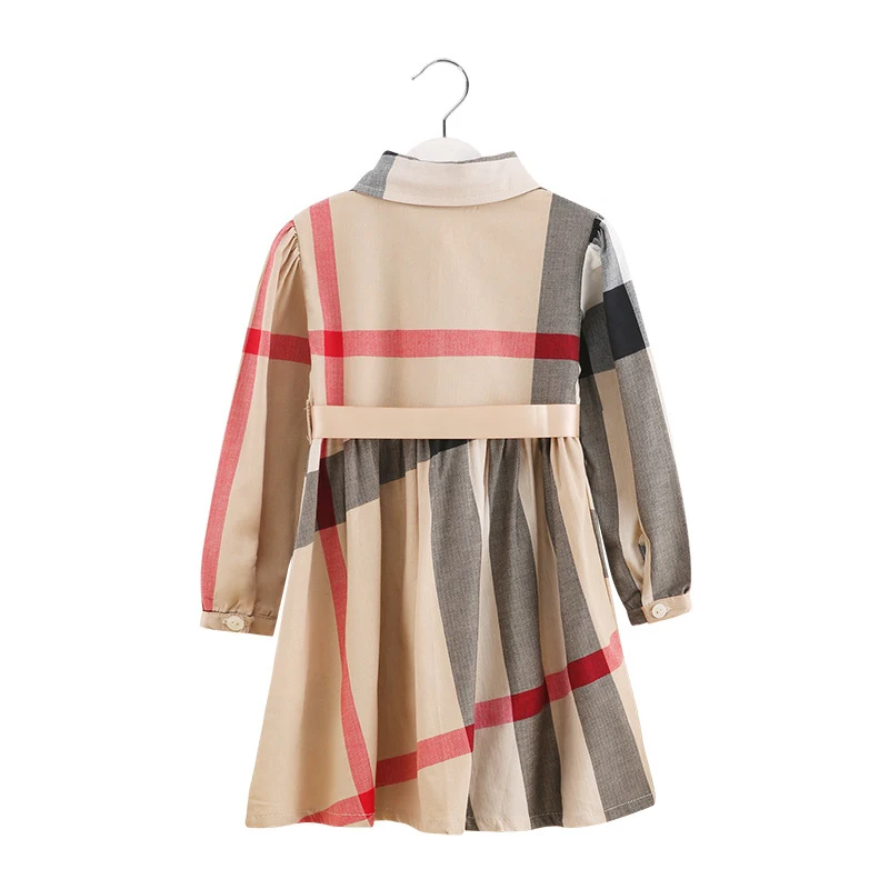 2019 Spring Autumn New Girl Long Sleeve Lattice Cotton Dress