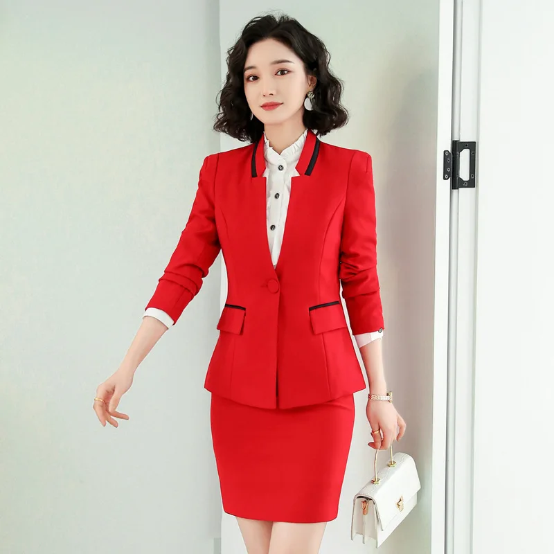 

Temperament office women's skirt suit two-piece Slim-fit solid color ladies jacket Elegant high waist skirt 2020 autumn clothes