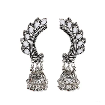 

Women's Indian Jhumka Earrings Peacock Sliver Metal Big Bells Drop Long Tassel Earring For Women Boho Gypsy Tribal Jewelry