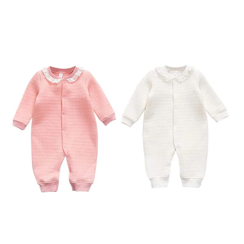 

Cute Children Baby Clothing Casual Long Sleeves Lace Collar Decoration Buttons Jumpsuit Romper