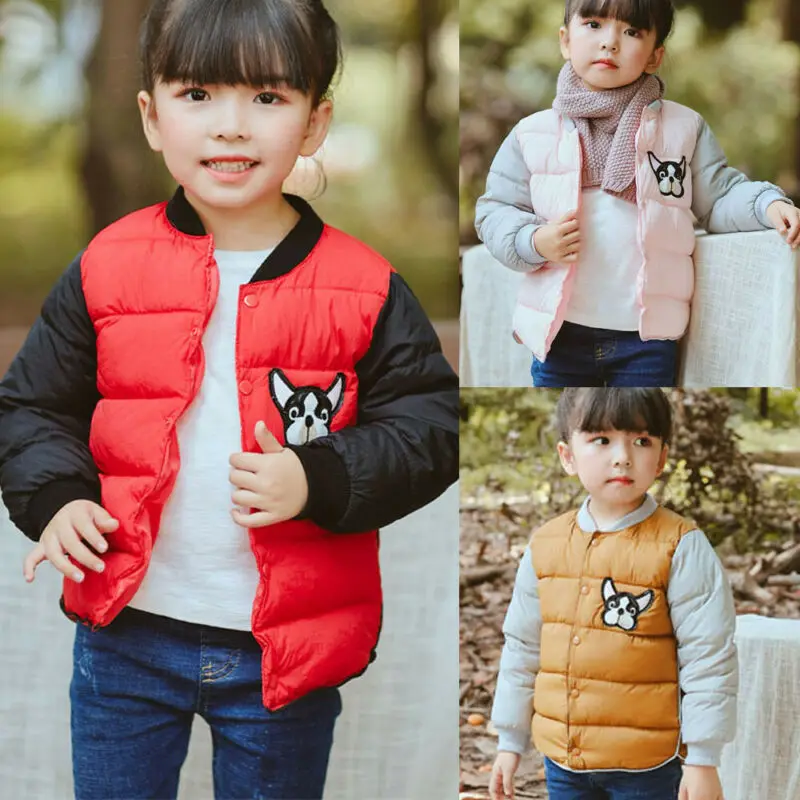  Fashion Girls Boys Cotton Coats Baby Winter Padded Warm Clothes Kids Cute Dog Print Jacket Snowsuit