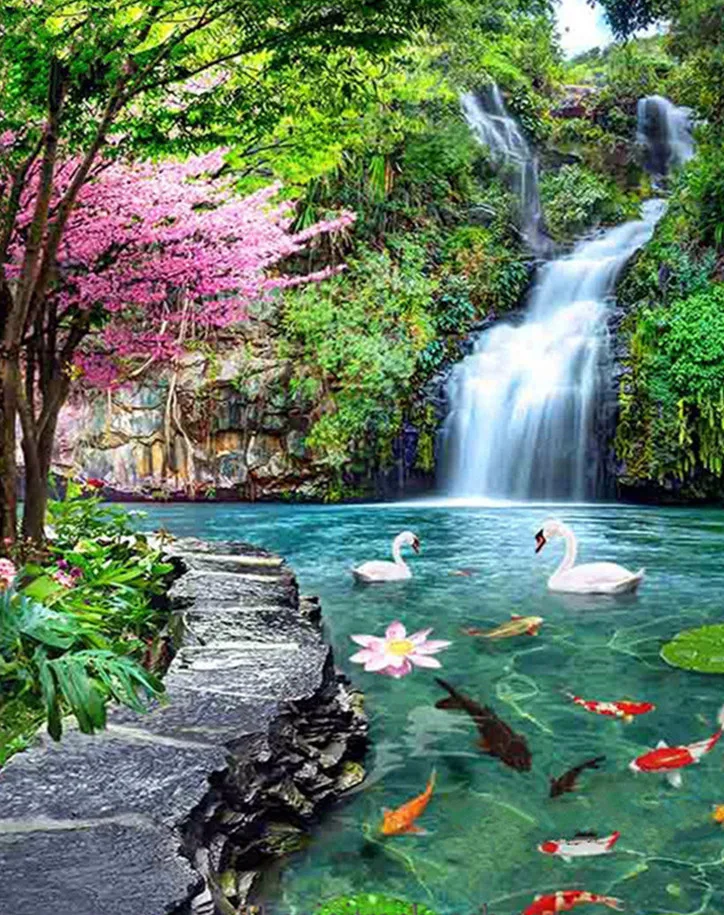 AZQSD Diamond Painting Waterfall Swan Handmade Needlework Home Decor Diamond Scenery Mosaic Cross Stitch Rhinestones Full Kits 