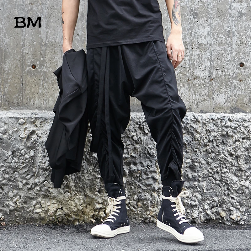 Abbigliamento uomo moda Punk gotico pantaloni larghi neri Streetwear  pantaloni Hip Hop Harem pantaloni stile coreano Techwear pantaloni Hip Hop  Casual|Harem Pants| - AliExpress