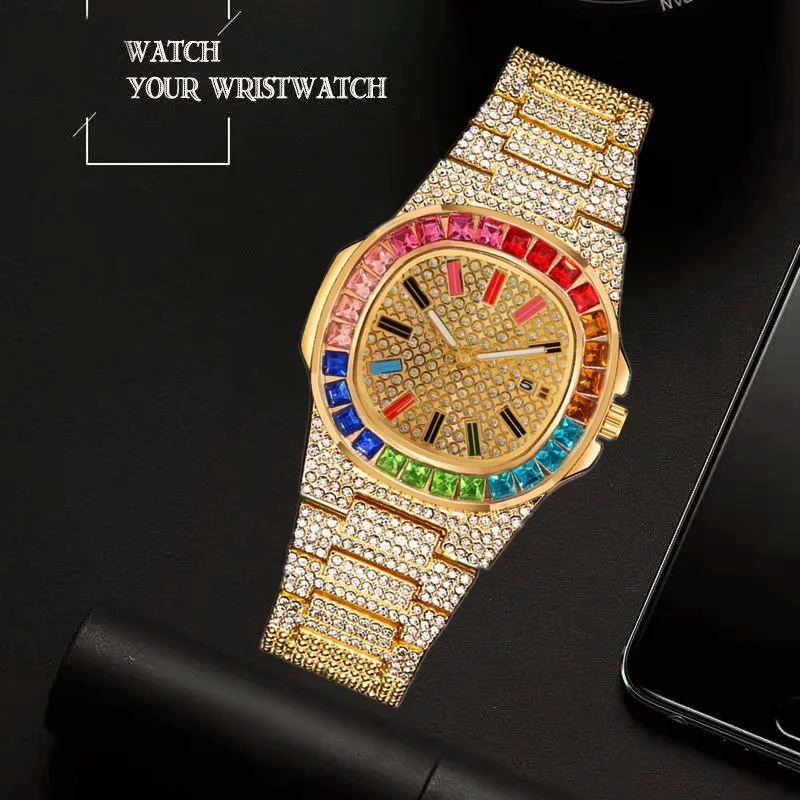 New Luxury Iced Out Watch Top Brand for Men Women Gold Watch Men Clock Calendar Wrist Watches Relogio Masculino Groomsmen Gifts