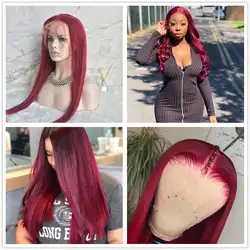 Vinuss бордовые прозрачные парики из натуральных волос на кружеве для черных женщин 13*6 глубокая часть парик из бразильских волос Remy