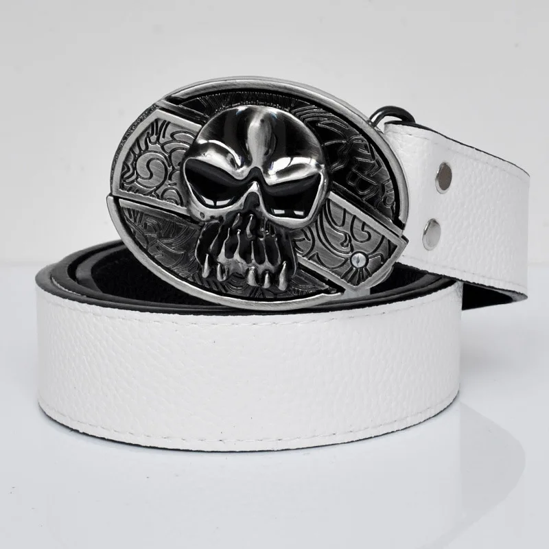 

Men's ghost poker cross Buckle Both sides Multipurpose Belt Tiger Dragon Wolf spider Vulture Eagle skull Undead