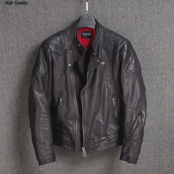 

2020 Men's japanese style water finish cow leather jacket washed vintage motorcycle jacket cotton liner moto biker jacket male