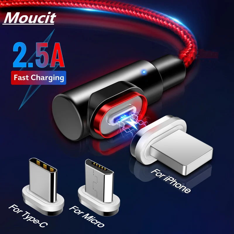 Магнитный кабель Moucit 2.5A для iPhone XS X XR 7 Micro USB быстрая зарядка Type-C Android шнур