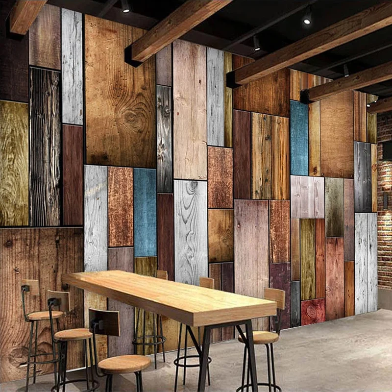 Custom 3D Wall Murals Wallpaper Home Decor Retro Nostalgic Color Wooden Board Cafe Restaurant Living Room Wall Mural Paintings