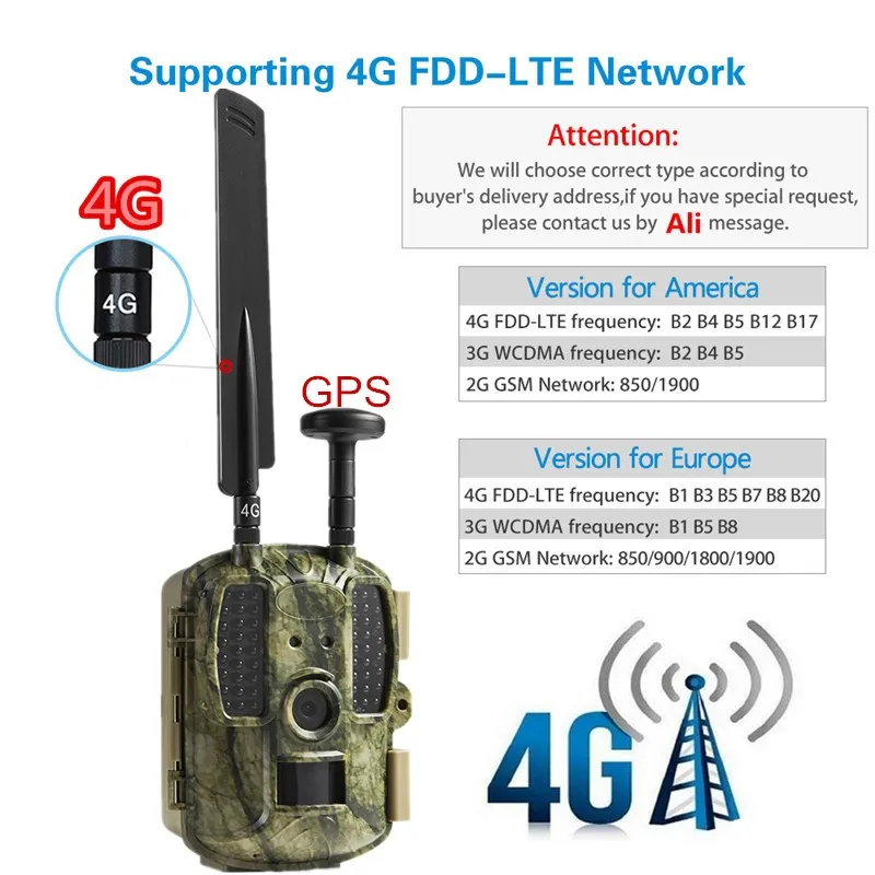 

GPS Hunting Camera 4G FDD-LTE Night Vision 940nm Video Camera Photo-Traps Trail Camera Wild Camera Trap Hunter Foto Chasse