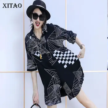 

XITAO Vintage Printed Mid-length Shirt Korean Style Short Sleeve Womens Tops and Blouses Trend Women Clothes 2020 New DMY4151