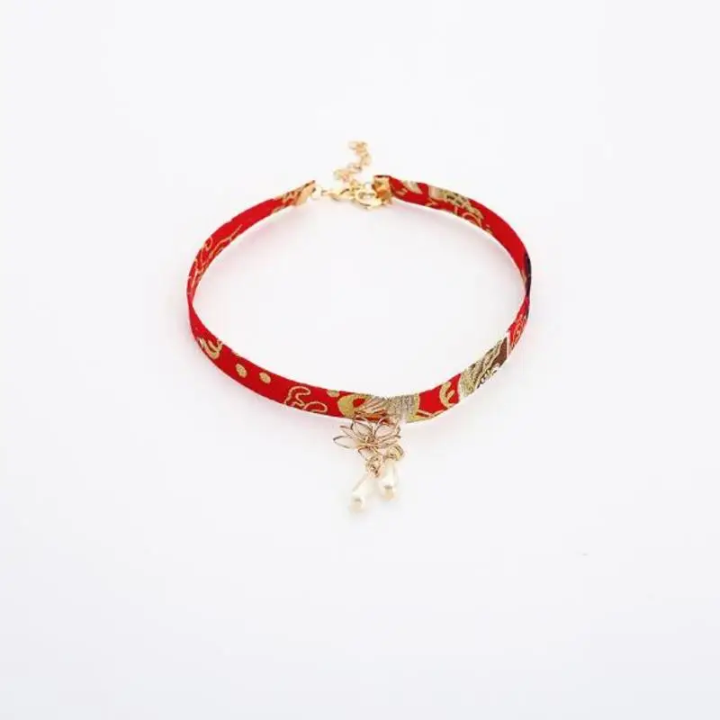 1 шт., Ukiyo-e, китайский стиль, колье до ключиц, цепочка, жемчужное женское ожерелье, сетка, красный воротник, ожерелье, ювелирное изделие - Окраска металла: red