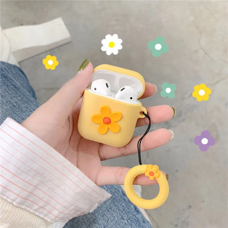 Yellow Милые цветы для apple airpods чехол беспроводной Bluetooth наушники Airpods с брелком apple airpods 2 Чехол - Цвет: Yellow