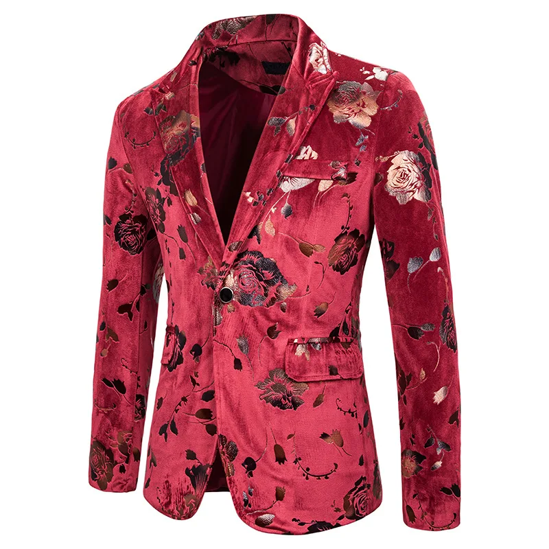 Fashion Floral Gilding Men Wedding Suits Velvet Dress Blazers Party Tuxedo Formal Groom Slim Fit Suit Singer Stage Suit Jackets