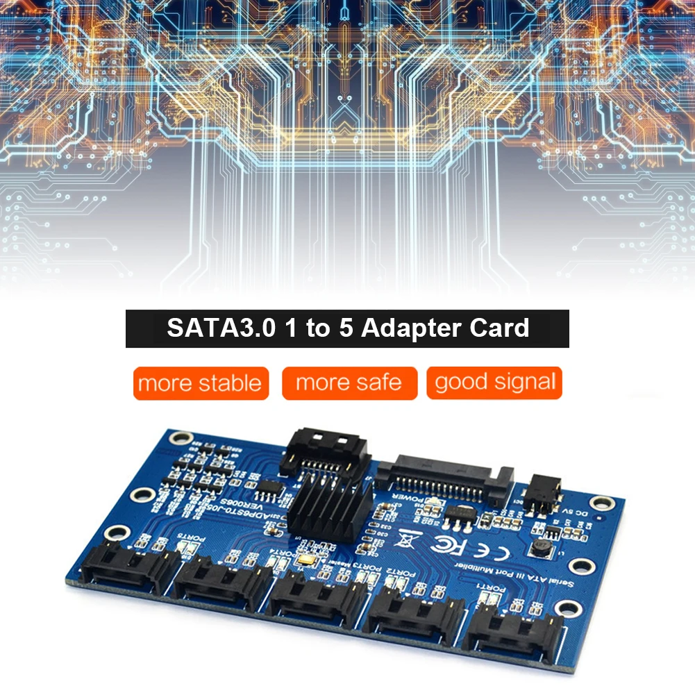 1 to 5 Port SATA3.0 Controller Card - 6Gbps Multiplier SATA Port Riser Adapter for HDD Description Image.