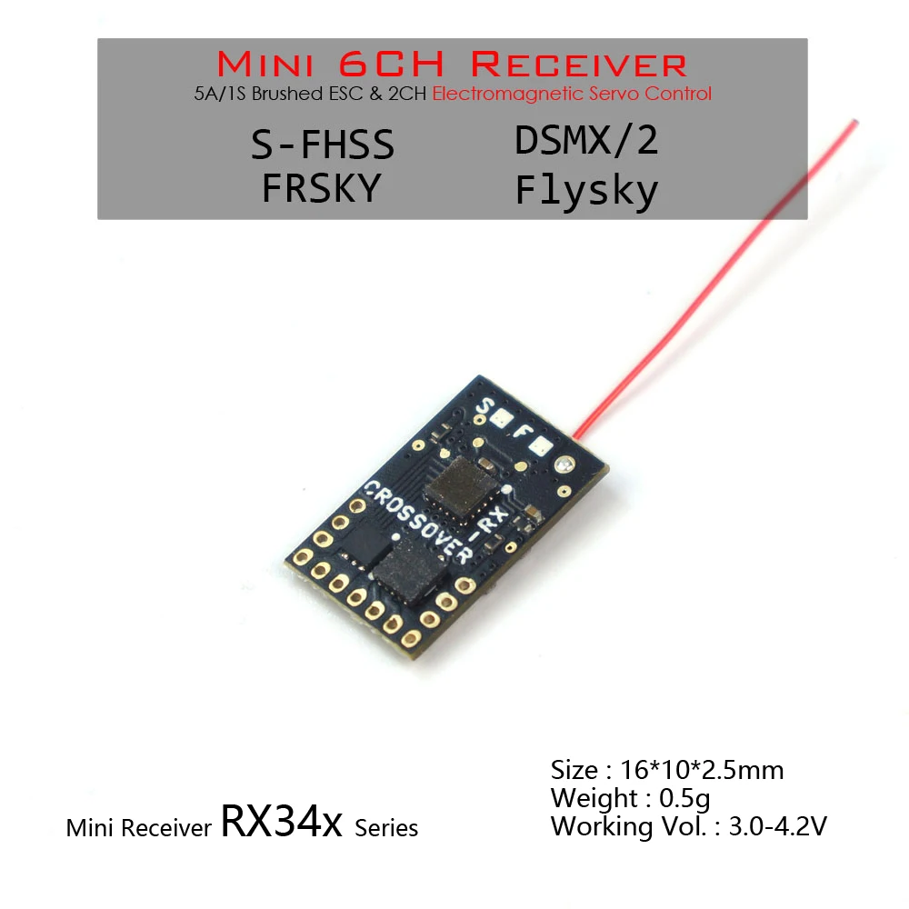 

AEORC серия RX34X мини микро RX 6-канальный приемник, встроенный 1S 5A матовый ESC и функция электромагнитного сервоуправления