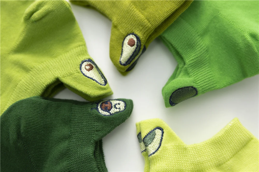 Neue Mode Sommer Herbst Avocado Stickerei Sokken Frauen atmungsaktiven Komfort Baumwolle Ins Stil grüne Söckchen Drops hip – Detail 7